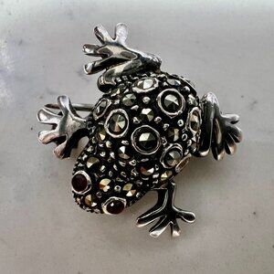 Vintage Silver Frog with Marcasite Crystals Pin and/or Necklace